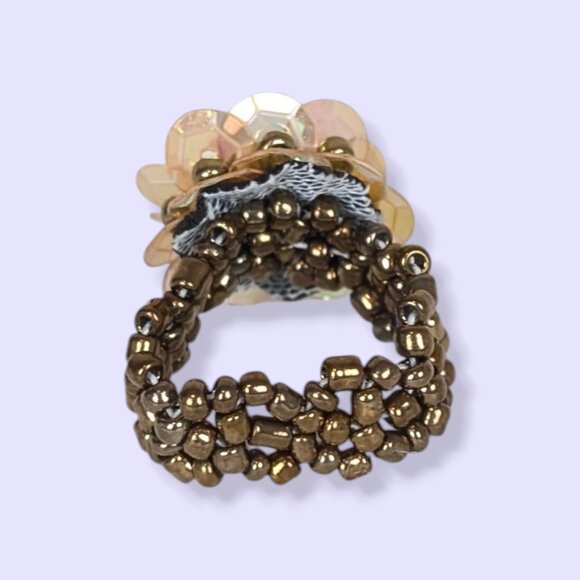 (2/$20) Iridescent Sequin Floral Stretch Ring - Picture 4 of 6